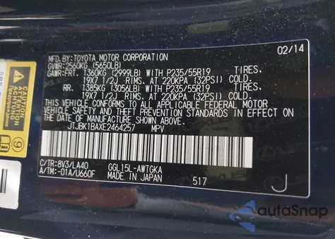 2014 Lexus Rx 350 z USA, uszkodzony, nr VIN JTJBK1BAXE2464257